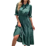 Elegant Vintage Short Sleeve Dress with Bow Detail in Dark Green and Red for Summer Wholesale ready to ship