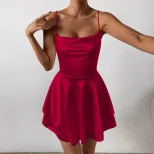 Mini Ruffle Dress Satin Fabric Backless Design Waist Cinching Summer Style Wholesale Available