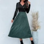 Color Block Long Sleeve Dress Womens Fashion Autumn Winter Style Casual or Party Wear Wholesale