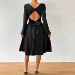Elegant Womens Dress Minimalist Design Unique Backless Style Mid Length Perfect for Autumn and W