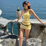 Womens Striped Spliced Cami Top and Bodycon Skirt Set Fashionable Spring Perfect for Vacation an