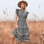 Vintage Floral Ruffle Hem Dress Slim Fit Bohemian Style Summer Wear Available for Wholesale OEM
