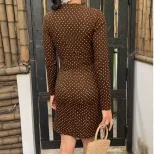 V Neck Lace Trim Polka Dot Bodycon Mini Dress Long Sleeve Spring Summer Style Wholesale Availabl