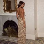 Womens Summer Dress Sexy Backless Design Stylish Plaid Pattern Bodycon Fit Available in Khaki Wholesale