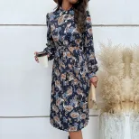 Floral Print Long Sleeve Dress Autumn Winter Style Elegant Casual Wear for Women Wholesale Avail