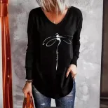 Womens V Neck Long Sleeve T Shirt Loose Fit Summer Style Bamboo Fiber Fabric Wholesale Available