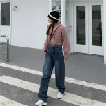 2023春秋新款韩版ins复古高腰宽松牛仔裤女百搭显瘦直筒阔腿长裤