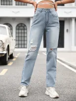 High Waisted Wide Leg Jeans Loose Fit Straight Cut Durable Denim Casual Wear for Women Wholesale