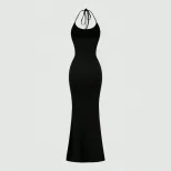 Elegant Backless Maxi Dress Sexy Halter Neck High Waist Slim Fit Spring Summer Evening Gown Whol