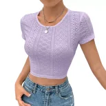 Knitted Crop Top Solid Color Hollow Out Sexy Design Spring Summer Fashion for Women Wholesale Av