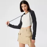Womens Color Block Hooded Long Sleeve T Shirt Slim Fit Irregular Hem Spring Summer Style Wholesa