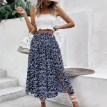 Summer Floral Midi Skirt Casual Fresh Style Blue Color Perfect for Vacation Wear Wholesale Avail