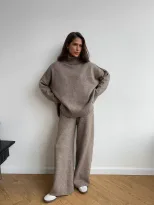 Womens Oversized Turtleneck Split Wool Sweater Set Cozy Knit Fabric Casual Style Perfect for Fal