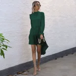 Plus Size Long Sleeve High Neck Dress in Solid Colors Khaki Green Red Black for Casual Wear Wholesale
