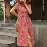 Vintage Floral Split Maxi Dress Sweet V Neck Summer Style Comfortable Fit Wholesale Available