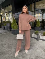 Womens Autumn Winter Oversized Sweater and Pants Set Long Sleeve Casual Split Design Perfect for