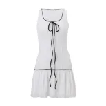 Summer Womens Sleeveless Dress Sexy Fit Bow Tie Mesh Fabric Trendy Style Perfect for Parties and