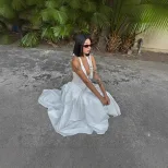 V Neck Halter Dress Sexy Slim Fit Elegant White French Princess Style for Autumn Wholesale Avail