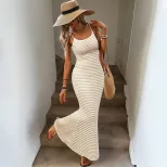 Knitted Striped Mermaid Dress Sleeveless Bodycon Fit Textured Fabric Vacation Style Perfect for