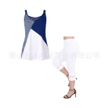 Summer Womens Two Piece Set Sleeveless Round Neck Color Block Design Casual Fashion for Everyday Wear Wholesale