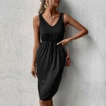 Sleeveless Casual Dress Solid Color Summer Style Comfortable Fit Perfect for Everyday Wear Whole