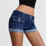 Low Waist Stretch Denim Shorts for Women Casual Style with Pockets Versatile Everyday Wear Whole