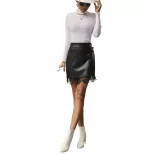 High Waisted PU Skirt Lace Trim A Line Silhouette Bodycon Fit Casual Wear Evening Out Wholesale
