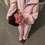 2026跨境新款欧美风宽松工装卫衣套装女含棉休闲外套+裤子两件套