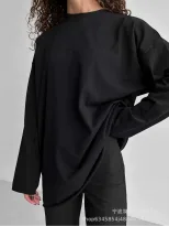 Womens Loose Fit Long Sleeve T Shirt 100 Cotton Distressed Design Casual Style Perfect for Sprin