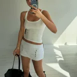 Mini Bodycon Skirt with Studded Details Low Waist Design Summer Fashion Available in White Wholesale Sizes S M L