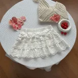 Summer Womens Ruffled Lace Trim Mini Skirt Low Waist Lightweight Fabric Elegant Design Ready to