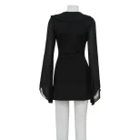 Summer Womens Dress Deep V Neck Ruffled Hem Long Sleeve Slim Fit Casual Party or Night Out Whole