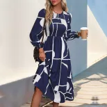 Floral Long Sleeve Dress Autumn Collection European and American Style Comfortable Fabric Wholes