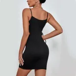 Sleeveless Black Slip Dress Elegant Sexy Lightweight Fabric Perfect for Evening Wear or Casual O