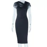 Short Sleeve Bodycon Dress Solid Color Sheer Mesh Panels Mid Length Slim Fit Casual or Evening W