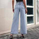 High Waisted Straight Leg Loose Fit Jeans Slimming Design Comfortable Fabric Versatile Style Who
