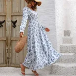 Floral Maxi Dress Elegant French Style Fresh and Sweet Design Perfect for Autumn and Winter Whol
