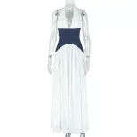 A Line Dress Ruched Color Block Deep V Neck Backless Elegant Evening Wear Wholesale Available