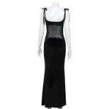 Sheer Mesh Panel Bodycon Dress Sexy Low Cut Sleeveless Elegant Style Perfect for Parties and Spe