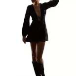 Womens Sexy Spring Summer Dress Deep V Neck Unique Design Tie Waist Short Skirt Perfect for Part