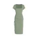 Knit Bodycon Dress Elegant V Neck Side Slit Slim Fit Ribbed Fabric Perfect for Parties and Event