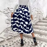 Plus Size Womens Elegant Pleated Floral Midi Skirt Slimming Fit Comfortable Fabric Versatile Sty