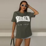 Loose Fit Printed Black T Shirt for Women Summer Style Round Neck Casual Wear Wholesale Availabl