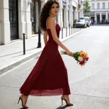 French Style Embellished A Line Dress Rhinestone Detail Mesh Fabric Slim Fit Spaghetti Straps Ev
