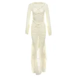 Summer Womens Dress V Neck Sheer Hollow Out Ruffled Lace Slim Fit Perfect for Parties and Events