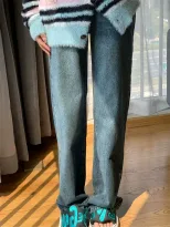 港风复古撞色直筒牛仔裤女2023春秋新款宽松设计感百搭显瘦拖地裤