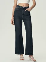 Vintage Blue Wide Leg Flared Jeans for Women Loose Fit High Waisted Slimming Style Casual Wear W