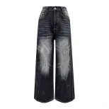 High Waisted Wide Leg Jeans Loose Fit Straight Cut Denim Fabric Casual Wear for Women Ready to S