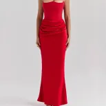 Multi Color Strapless Bodycon Jumpsuit Ruched Design Boned Structure Long Length Perfect for Par