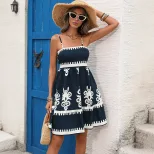 Floral Print Maxi Dress Vintage Bohemian Style Sleeveless Lightweight Fabric Summer Vacation Wea